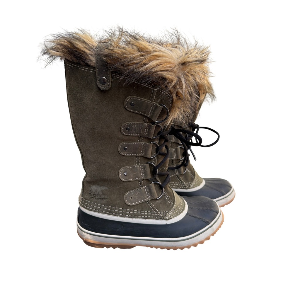 Sorel Joan of Arctic Waterproof Boots Women 8.5 Faux Fur Winter Gorpcore Olive